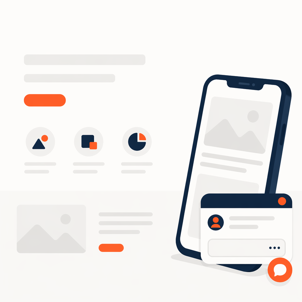 Смартфон с чат-виджетом над лендингом