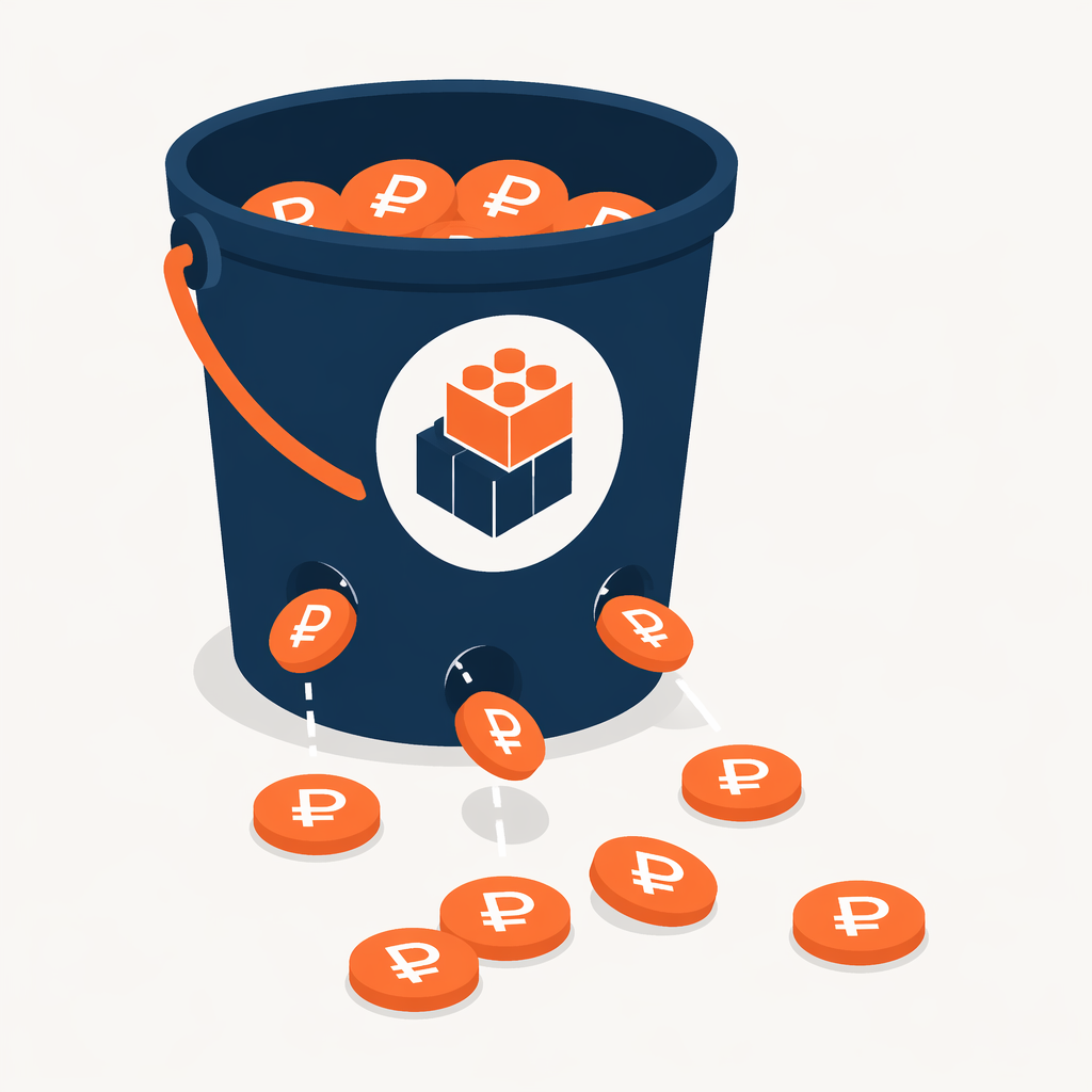 Рубли утекают из ведра с builder-иконкой
